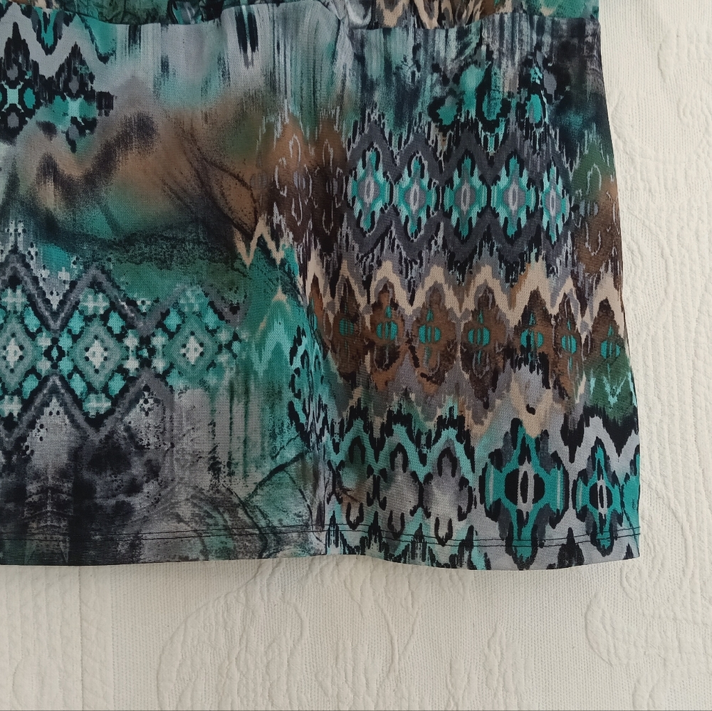 Elementz Cute Turquoise Blouse Ruffle Flowy Button Down Cap Sleeves Western Boho - Picture 4 of 11